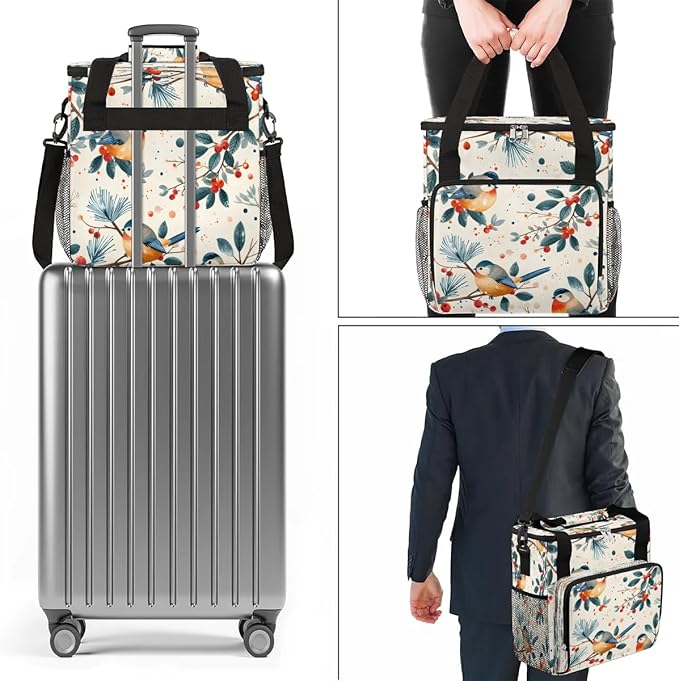 Bird Berry Branch Coffee Maker Carrying Bag Compatible with K-Mini or K-Mini Plus Portable Single Cup Coffee Maker Case with Pockets for K Cup Pods