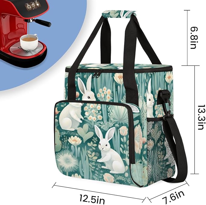 Easter Coffee Maker Carrying Bag Easter Rabbit Portable Travel Storage Tote Bag Compatible with K-Mini or K-Mini Plus Single Serve Coffee Brewer Carrying Case with Multiple Pockets &amp Shoulder St