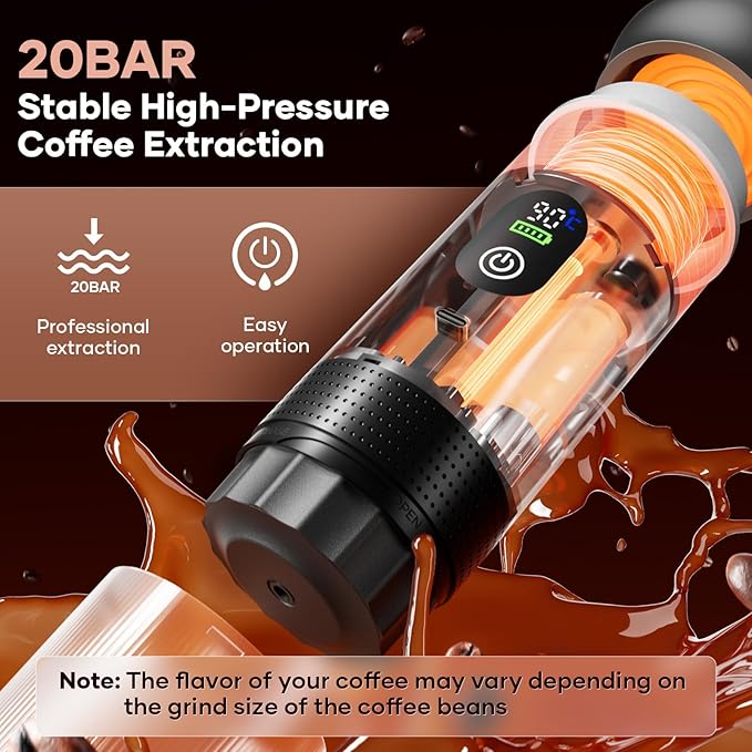 Portable Coffee Maker Espresso Machine Small Electric Battery Operated Coffee Cup Mini Espresso Machines Self-Heating Car Travel Espresso Pod Maker 3-IN-1 Ground Coffee &amp NS Capsule Hiking Campin