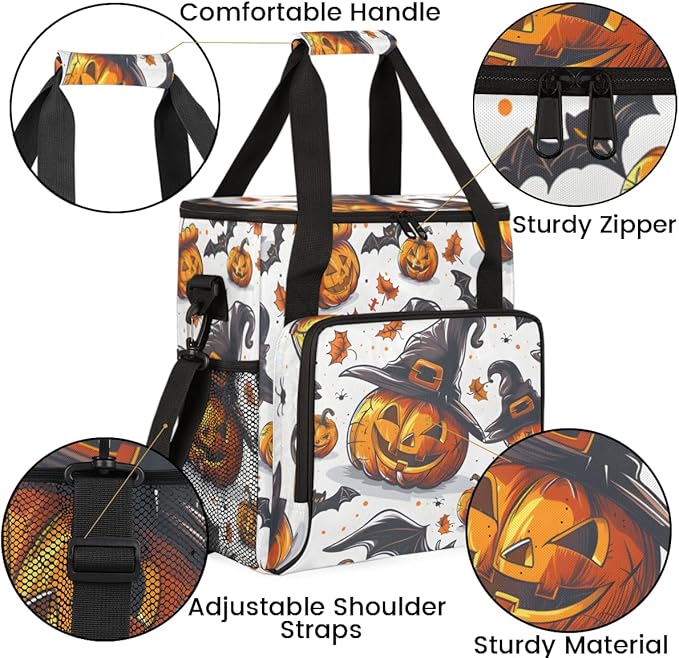 Retro Pumpkin Coffee Maker Carrying Bag Glitter Pumpkin Travel Storage Bag Compatible with K-Mini or K-Mini Plus Single Serve Coffee Brewer Carrying Case with Multiple Pockets &amp Shoulder Strap
