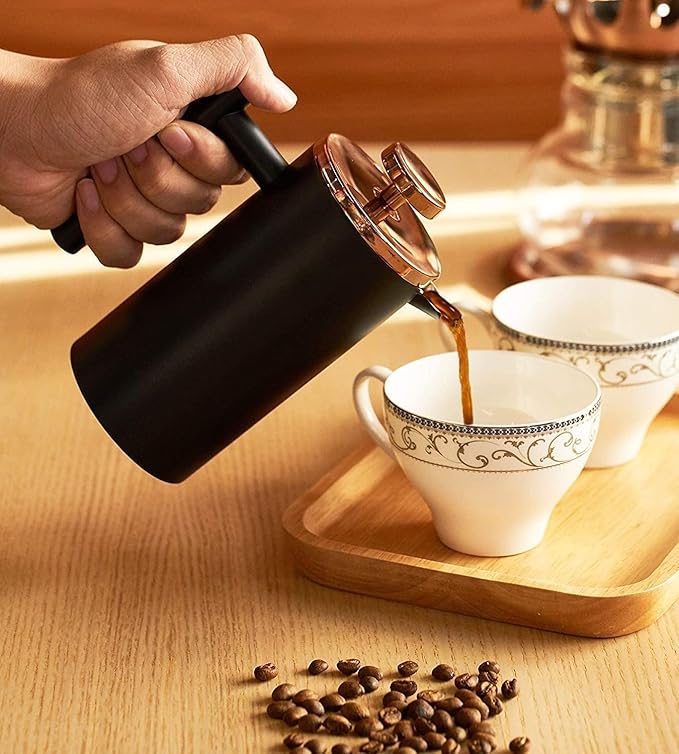 Miuly 12oz French Press for One Person Small Coffee Press 350ml with 2 Filter Mesh Double Wall Insulated French Press for Travel Black