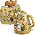 Hazel Quinn X Eduardo Recife Retro Breakfast Set 2-Slice Toaster &amp Electric Kettle Bundle 6 Browning Levels Extra Wide Slots 1200W Fast Boiling 1.7L Stainless Steel - Floral Artistic Design
