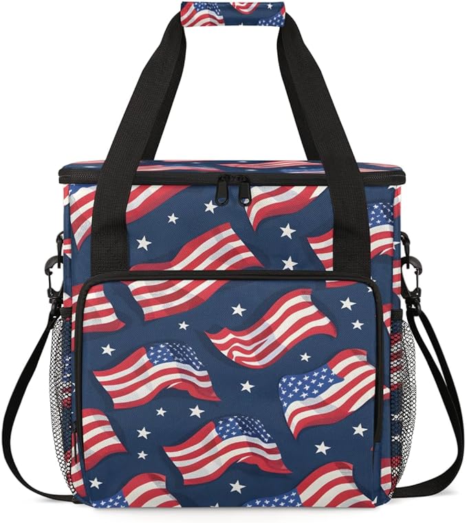 Star-Spangled Banner Coffee Maker Carrying Bag 4th of July Travel Storage Bag Compatible with K-Mini or K-Mini Plus Single Serve Coffee Brewer Carrying Case with Multiple Pockets &amp Shoulder Stra