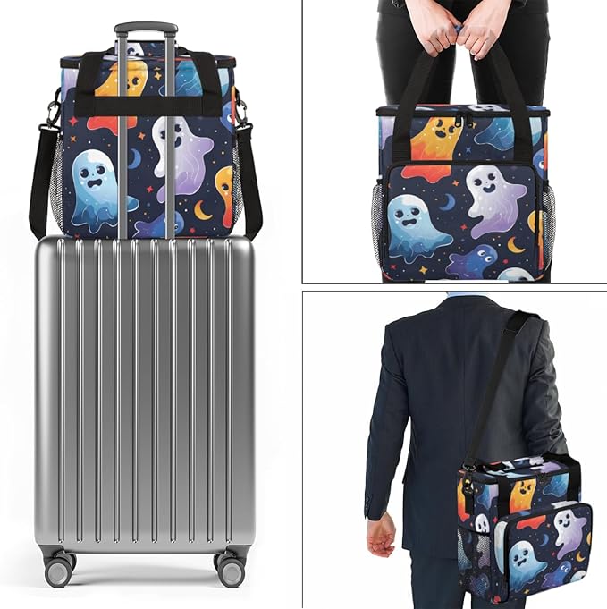 Fantastic Spooky Ghost Coffee Maker Carrying Bag Travel Storage Bag Compatible with K-Mini or K-Mini Plus Single Serve Coffee Brewer Carrying Case with Multiple Pockets &amp Shoulder Strap