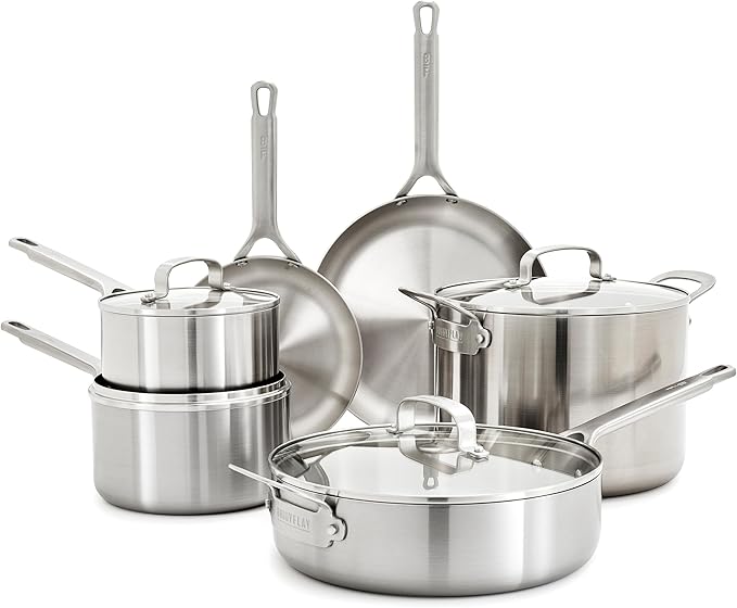 GreenPan x Bobby Flay 10 Piece Stainless Steel Cookware Set Tri-Ply Multiclad Pots &amp Pans Professional Grade Oven &amp Broiler Safe to 600°F Dishwasher Safe Durable Induction Compatible Si