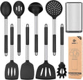 Silicone Cooking Utensil Set 8Pcs Non-stick Cookware with Stainless Steel Handle BPA Free Heat Resistant Kitchen Tools with Spatulas Turners Spoons Skimmer and Pasta Fork