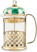 MACKENZIE-CHILDS Coffee French Press Glass French-Press Coffee Maker 32-Ounce Capacity Green-and-White Emerald Check