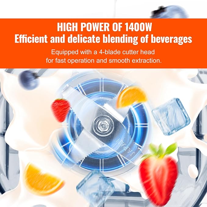 Happybuy Professional Blender with Shield Commercial Countertop Blender 68oz Plastic Jar Stainless Steel 9 Speed &amp 5 Functions for Shakes Smoothies Puree &amp Ice Crushing White