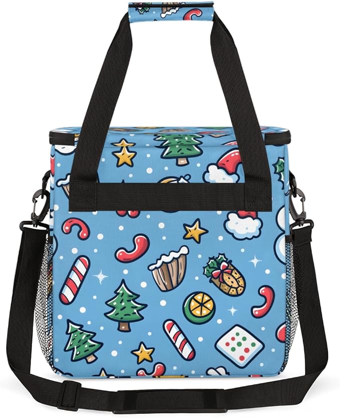 Cartoon Xmas Biscuit Coffee Maker Carrying Bag Portable Travel Storage Tote Bag Compatible with K-Mini or K-Mini Plus Single Serve Coffee Brewer Carrying Case with Multiple Pockets &amp Shoulder St