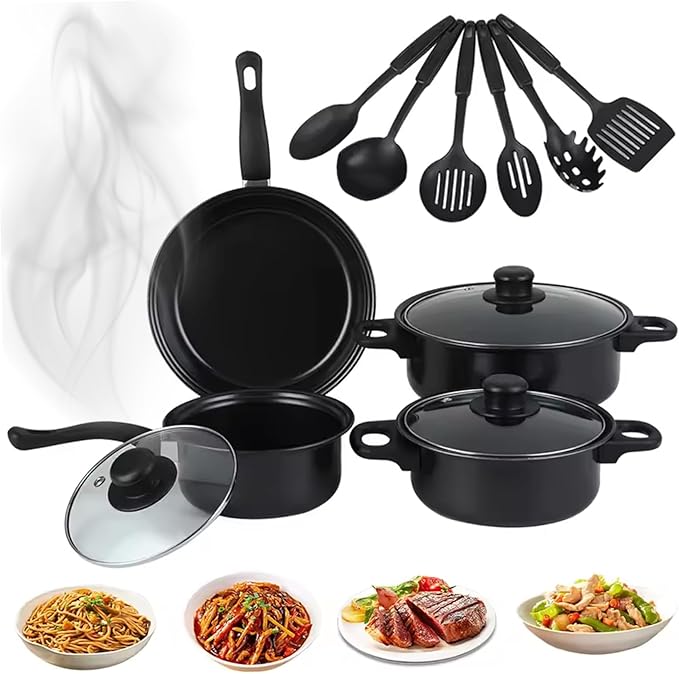 Non Stick Pots and Pans Sets 13-Piece Cookware Set with Frying Pans Saucepan Lid Spoon Spatula and More