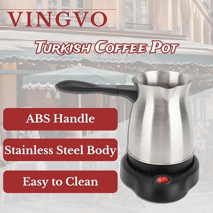 VINGVO Turkish Coffee Maker Stainless Steel 600ml Electric Turkish Coffee Machine Arabic &amp Greek &amp Turkish Electric Coffee Maker Machine Pot Warmer KettleLarge Capacity For Home Travel