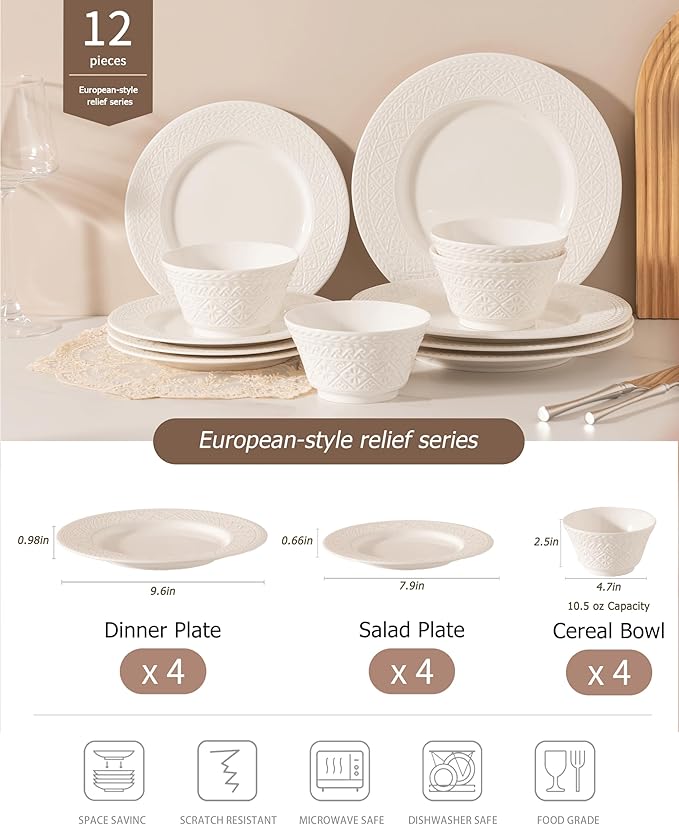 Dinnerware sets plates and bowls sets modern platesCeramic Dinnerware Sets12 Pieces Porcelain Lightweight PlatesScratch Resistant Dish Set (style - 13 4 - Set (12pcs))