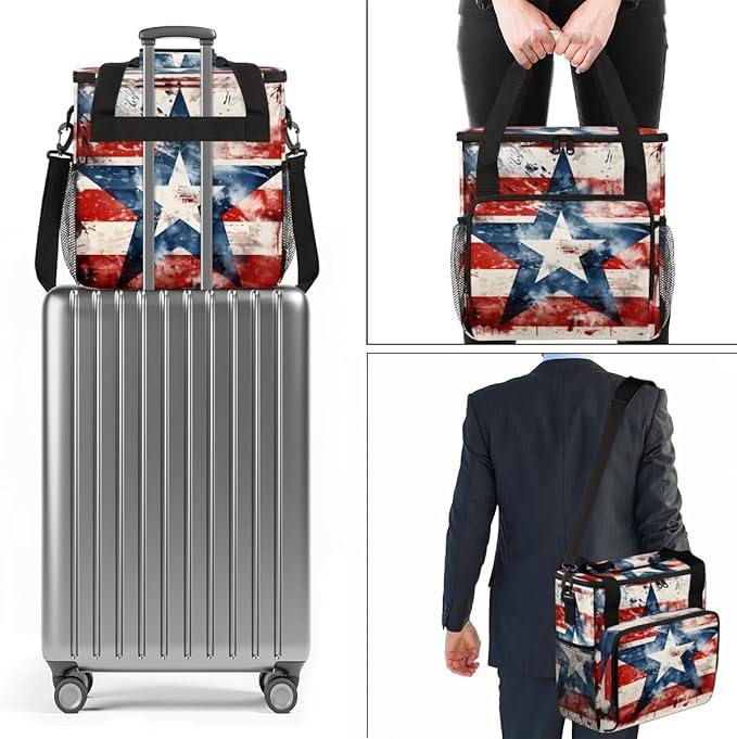 Starry Stripes 4th of July Coffee Maker Carrying Bag Travel Storage Bag Compatible with K-Mini or K-Mini Plus Single Serve Coffee Brewer Carrying Case with Multiple Pockets &amp Shoulder Strap
