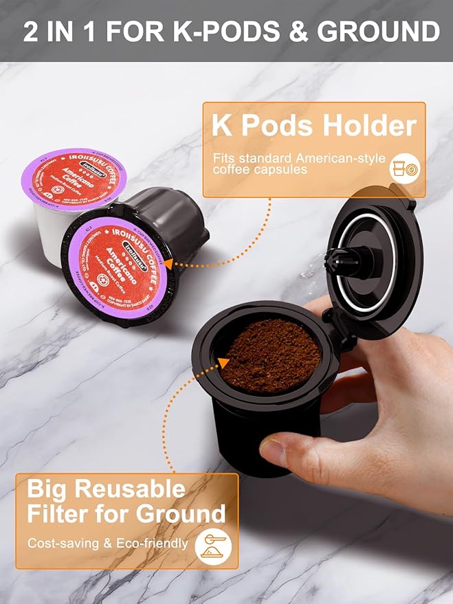 Small Single Serve Coffee Maker Fast Brew for K-Cup &amp Ground Coffee 6-12 Oz Brew Sizes One-Button Single Cup Coffee Maker Coffee Machine with Descaling Reminder