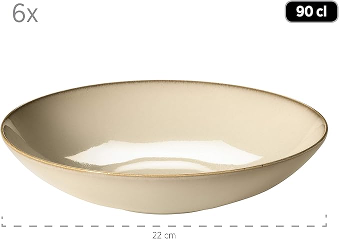 MÄSER Vintage Mediterranean 6 Seater-12 Piece Modern Set with Soup Dinner Plates in Sandy Grey Ceramic
