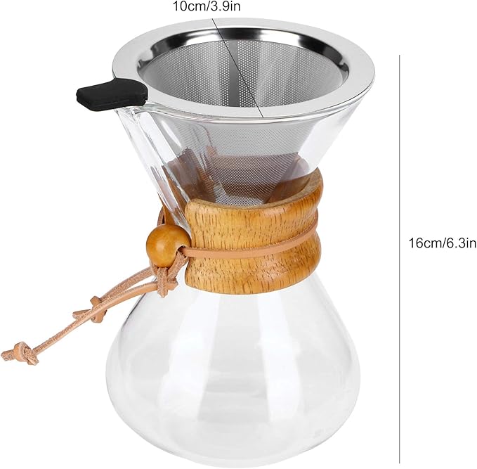 Atyhao Coffee Maker High-Temperature Glass Coffee Drip Brewing Pot with Stainless Steel Filter(400ml)
