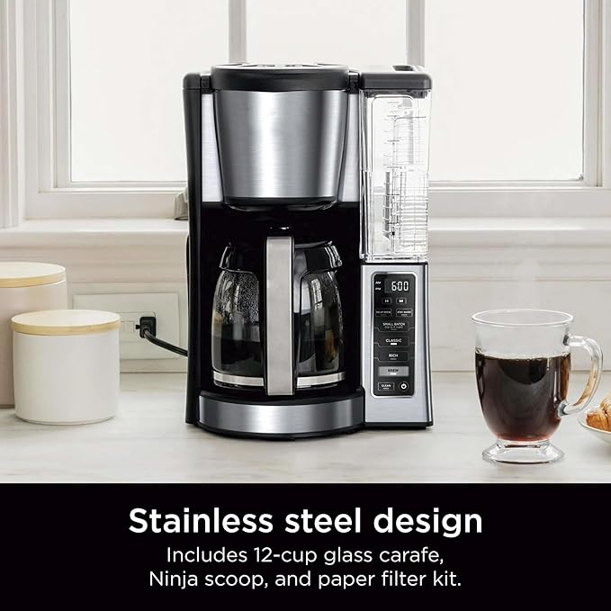 Niinja 12-Cup Programmable Coffee Maker Glass Carafe with Classic &amp Rich Brew Styles Adjustable Warming Plate &amp Removable 60‑oz Reservoir