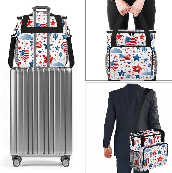 4th of JulyWaving flags Coffee Maker Carrying Bag Travel Storage Bag Compatible with K-Mini or K-Mini Plus Single Serve Coffee Brewer Carrying Case with Multiple Pockets &amp Shoulder Strap