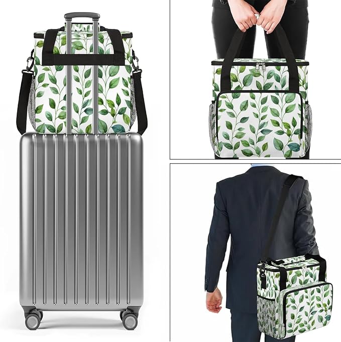 Green Leaf Theme Coffee Maker Carrying Bag Compatible with K-Mini or K-Mini Plus Portable Single Cup Coffee Maker Case with Pockets for K Cup Pods