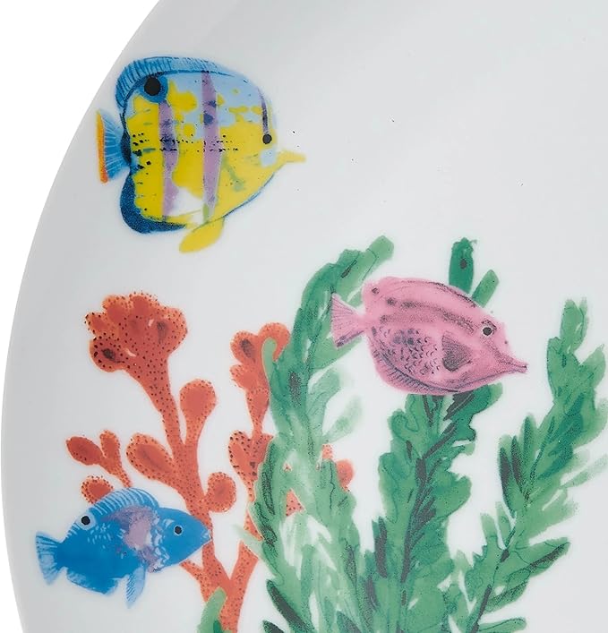 White Ocean Theme Ceramic Dinnerware Set 12-Piece Orange Fish Pattern Dishwasher Microwave Safe Ideal for Family Daily Dining &amp Friend Gatherings 4-Person Set