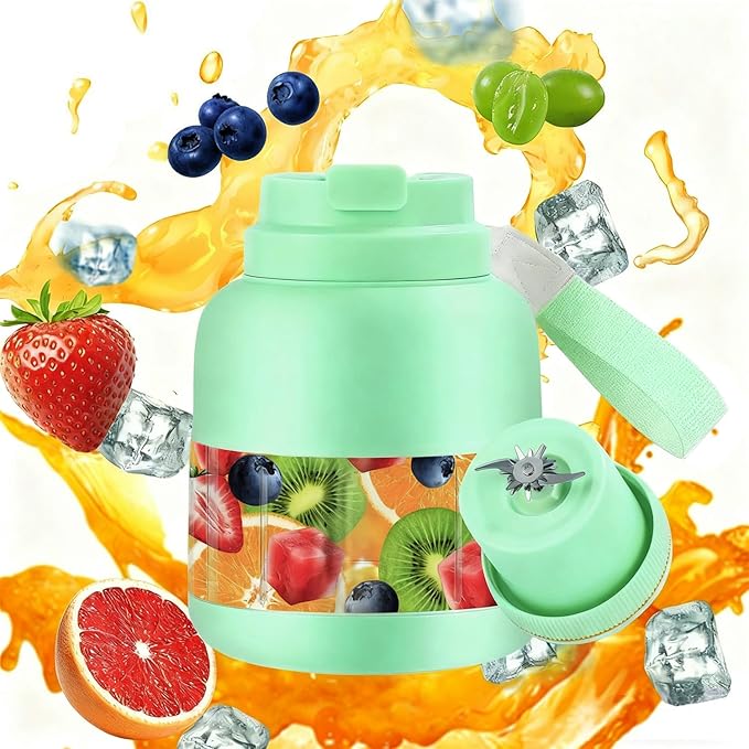 Portable Green Juicer 800ml/27oz with Carrying Strap Personal Smoothie Blender for health preservationOutdoor Sports Travel Camping &amp Gym Rechargeable Mini Fruit Juice Maker