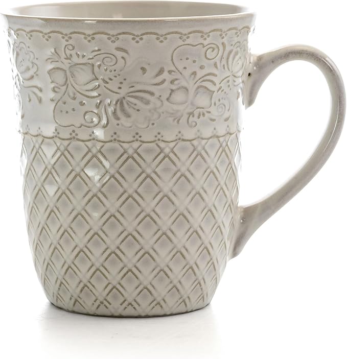 Elama Ivory Lotus 16 Piece Square Dinnerware Set
