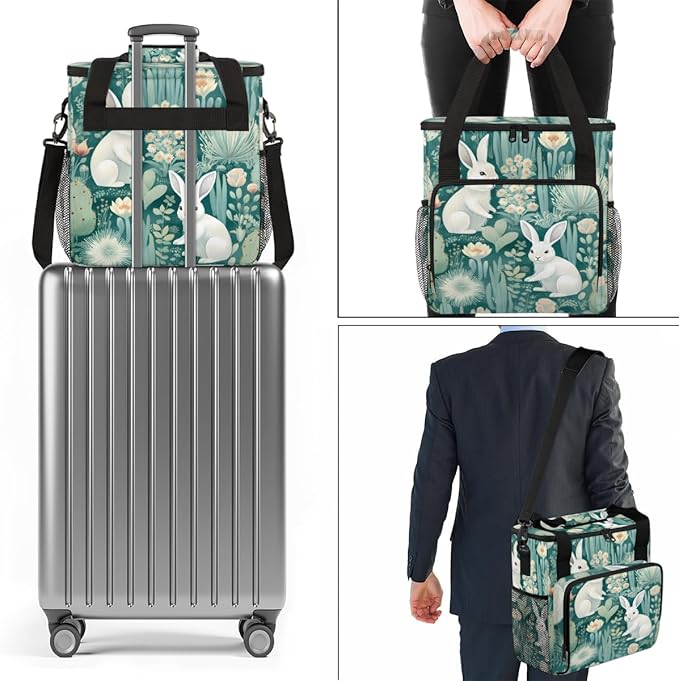 Easter Coffee Maker Carrying Bag Easter Rabbit Portable Travel Storage Tote Bag Compatible with K-Mini or K-Mini Plus Single Serve Coffee Brewer Carrying Case with Multiple Pockets &amp Shoulder St