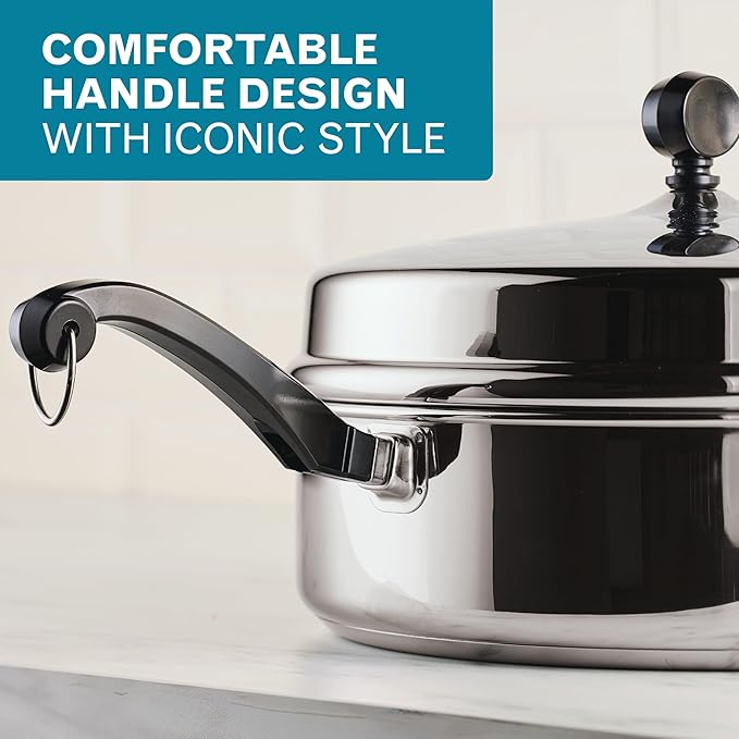 Farberware Classic Series Anniversary Edition Stainless Steel Sauté Pan and Lid with Helper Handle Induction Suitable 6 Quart Jumbo Cooker Metal Utensil Safe - Stainless Steel