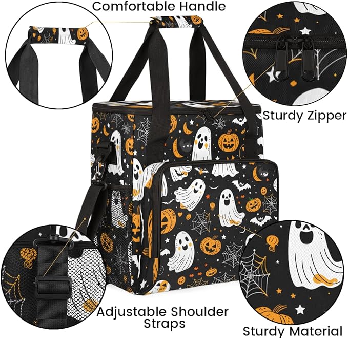 Bats Pumpkins Ghosts Coffee Maker Carrying Bag Portable Travel Storage Tote Bag Compatible with K-Mini or K-Mini Plus Single Serve Coffee Brewer Carrying Case with Multiple Pockets &amp Shoulder St