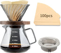 Mongdio Pour Over Coffee Maker 20 oz High-Heat Borosilicate Glass Coffee Maker with 100pcs Paper Filters Walnut Handle &amp Glass Lid Drip Coffee Maker Set for Home Café Restaurant - 600ml Gray