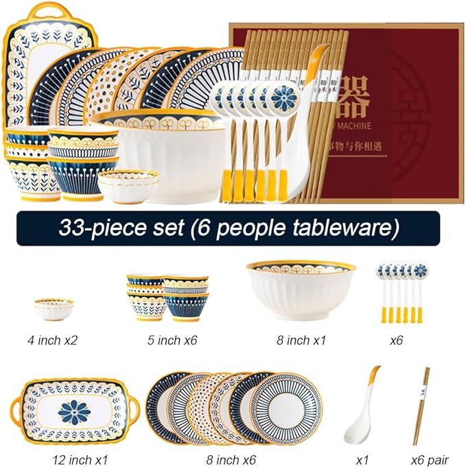 Stylish Yet Affordable dinnerware Set Microwave/Oven/Dishwasher Safe for Both Formal and Casual OccasionsGift (33 Pieces)
