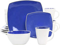 Soho Lounge 16 Piece Stoneware Dinnerware Set in Cobalt Blue Solid Casual Square Dishwasher Safe