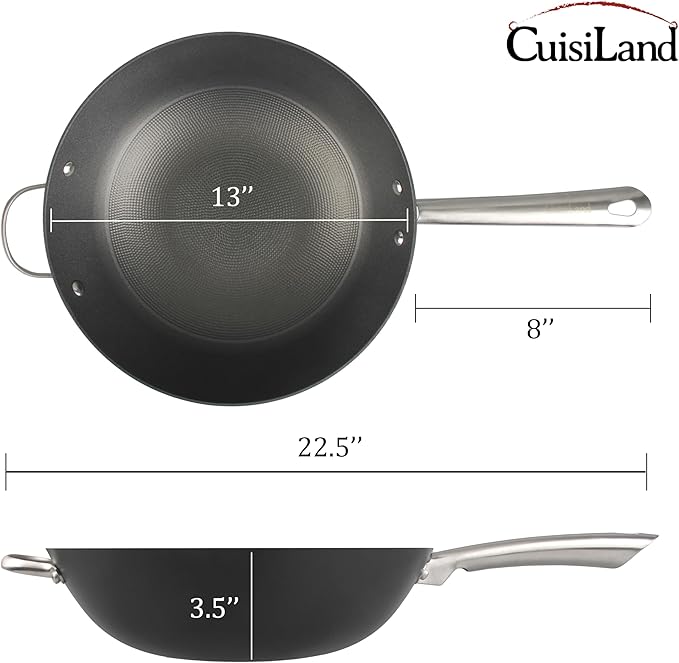 Cuisiland 12.5 Honeycomb Cast Iron Wok with Dual Handles – Non-Stick Stir-Fry Pan Stainless Steel Long Handles Oven Safe Classic Cast Iron Heat Retention