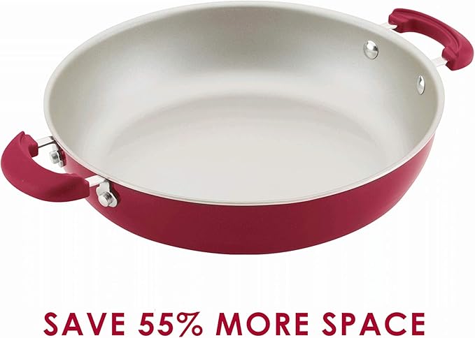 Rachael Ray 12166 8-Piece Create Delicious Stackable Nonstick Cookware Set Red Shimmer