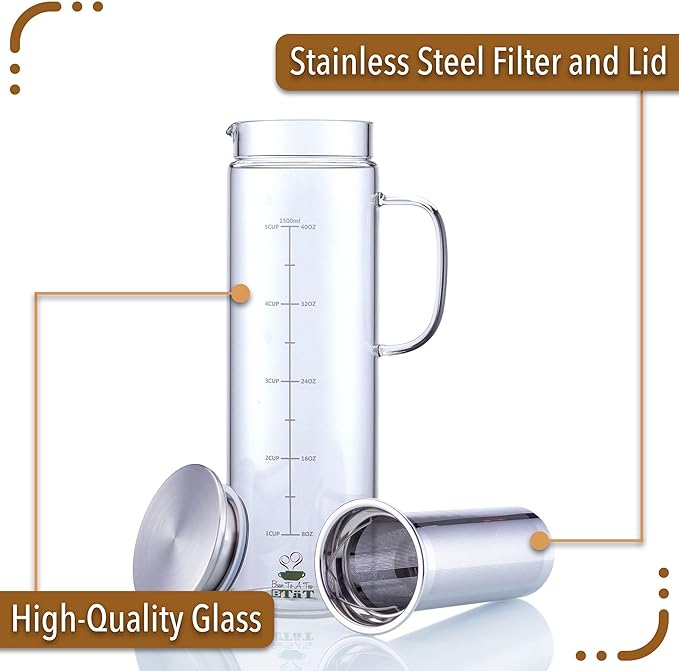 BTaT- Cold Brew Coffee Maker 1.5 Quart48 oz Iced Coffee Maker Iced Tea Maker Airtight Cold Brew Pitcher Coffee Accessories Cold Brew System Cold Tea Brewing Coffee Gift