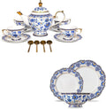 ACMLIFE Bone China Tea Set &amp Dinnerware Set for 4 Vintage Floral Design Blue and White