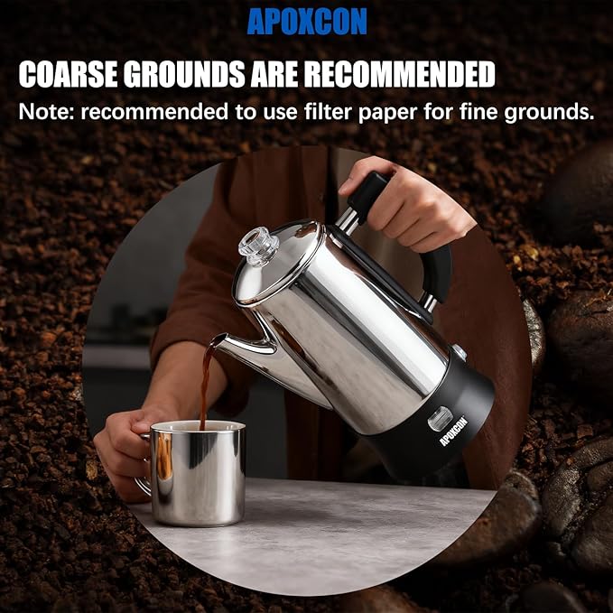 Electric Coffee Percolator Stainless Steel Coffee Maker with Clear Brew Progress Tough Glass Knob and On/OFF Switch Classic Coffee Pot with Keep Warm &amp Cordless Serve No Aluminum (12 Cup)