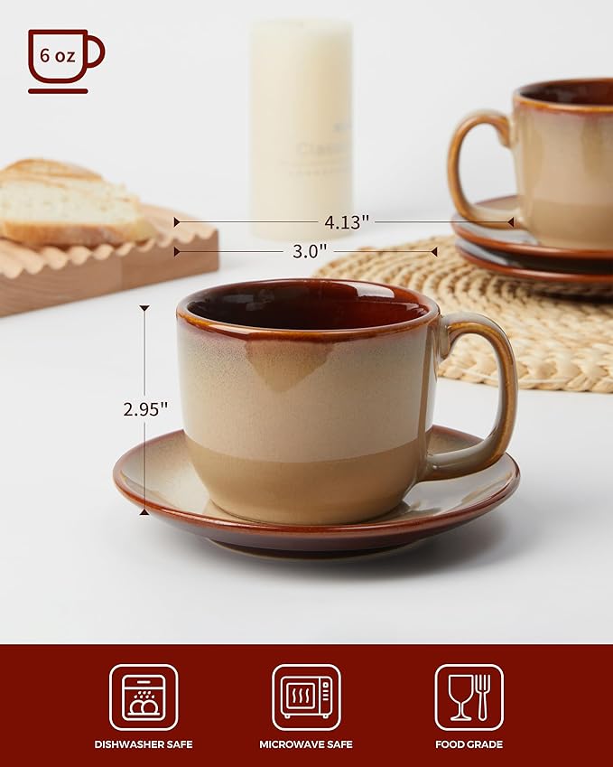 16 Pieces Dinnerware Sets with Coffee Cups with Saucers Light Yellow
