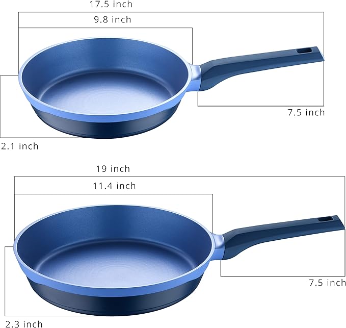 MasterPRO - Gastro Diamond Collection - 2 Piece Fry Pan Set - 9.5” Frying Pan 11” Frying Pan - Durable Cast Aluminum Cookware Set - Non Stick Cooking Pot and Pan Set