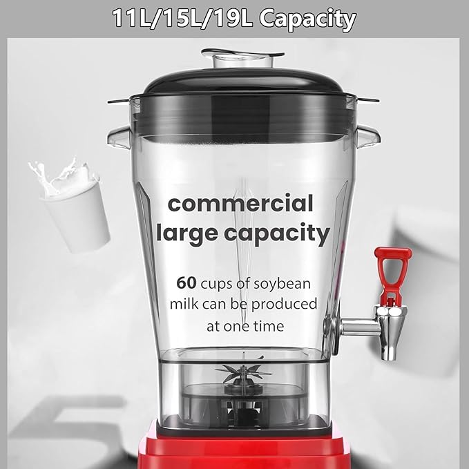 45000rpm Countertop Blenders Smoothie Mixer Soy Milk Machine for Shakes Juice Extractor Cooking Machine with Timer and 7 Speed Control Nut Mill 11l/15l/19l (Black)15L