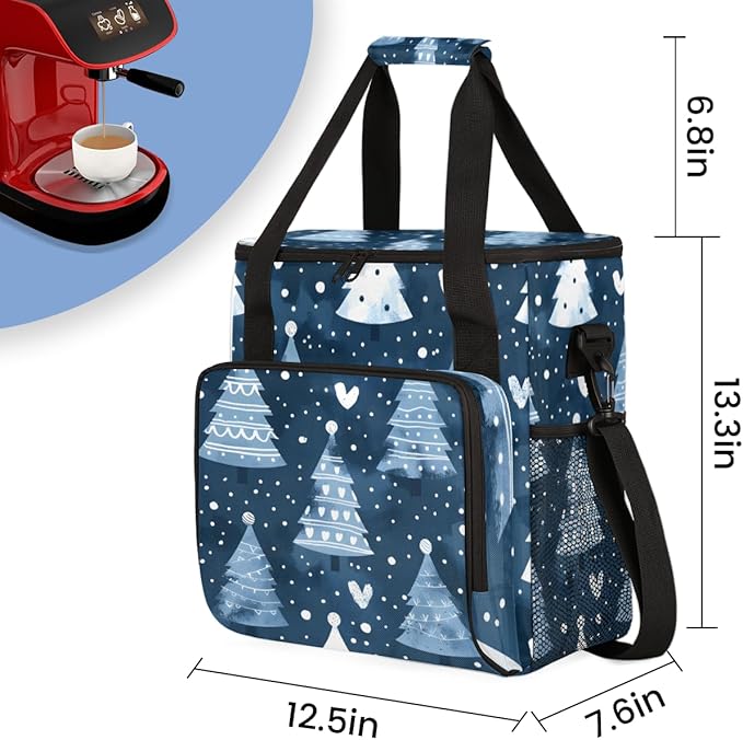 Dreamy Tree Christmas Coffee Maker Carrying Bag Portable Travel Storage Tote Bag Compatible with K-Mini or K-Mini Plus Single Serve Coffee Brewer Carrying Case with Multiple Pockets &amp Shoulder S