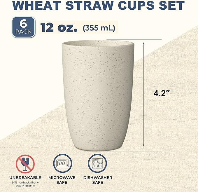 Wrova wheat straw bowls and plates sets with 12oz cups - unbreakable dinnerware sets of 22 - Beige series 2