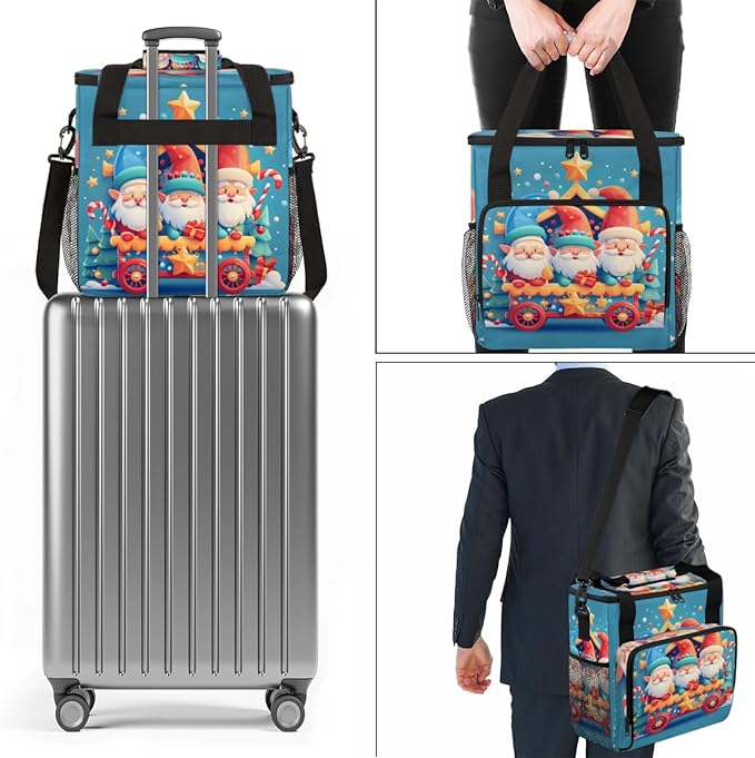 Fantastic Santa Claus Coffee Maker Carrying Bag Colorful Santa Claus Travel Storage Bag Compatible with K-Mini or K-Mini Plus Single Serve Coffee Brewer Carrying Case with Pockets &amp Shoulder Str