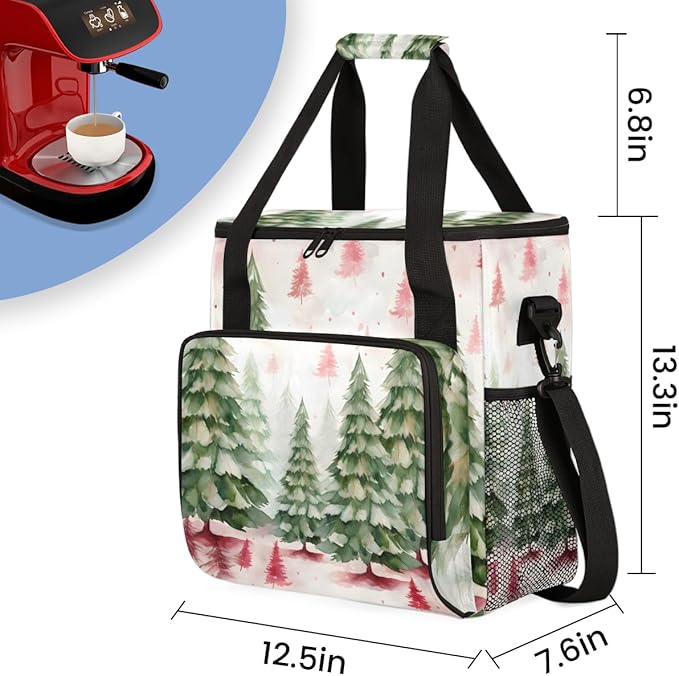 Xmas Christmas Tree Coffee Maker Carrying Bag Portable Travel Storage Tote Bag Compatible with K-Mini or K-Mini Plus Single Serve Coffee Brewer Carrying Case with Multiple Pockets &amp Shoulder Str