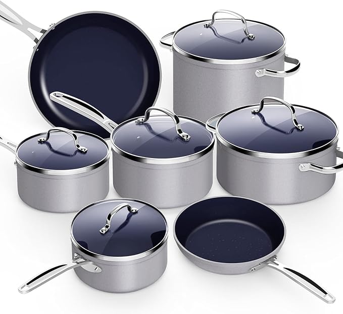 Nuwave 12pc Forged Lightweight Cookware Set G10 Healthy Duralon Ceramic Ultra Non-Stick Coating Vented Tempered Glass Lids Stay-Cool Handles Induction-Ready &amp Works on All Cooktops PFAS Free