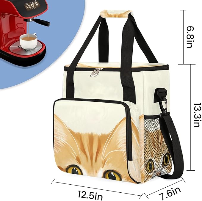 Coffee Maker Carrying Bag Interesting Cat Head Single Cup Coffee Maker Travel Bag Compatible with Keurig K-Mini or K-Mini Plus Portable Storage Bag with Shoulder StrapAZ-15