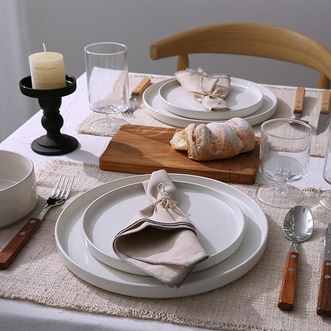 Famiware Nebula Plates and Bowls Set 12 Pieces Dinnerware Sets Dishes Set for 4 White