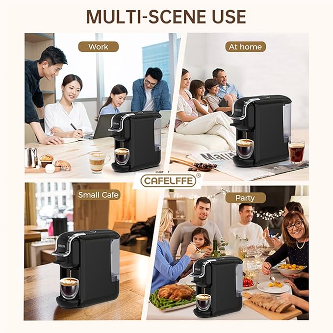 Tissting 4 in 1 Pod Coffee Maker 19Bar Pressure &amp 92℃ Constant Temperature - Fast 20s Brew for Hot Cold Coffee Programmable Single Double Serve 600ml Capacity with Auto Shutoff (US plug)