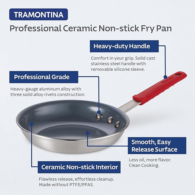Tramontina Professional 12-Inch Ceramic Non Stick Large Frying Pan Heavy-Gauge Aluminum Skillet with Ceramic Nonstick Coating Dishwasher and Oven Safe Gray