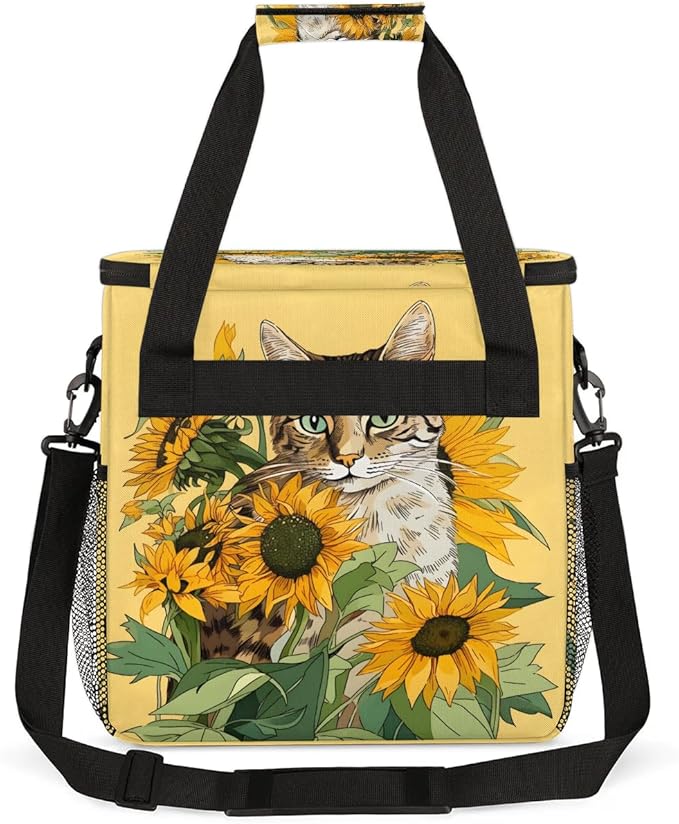 Cat and Sunflower Coffee Maker Carrying Bag for Keurig K-Mini or K-Mini Plus Storage Portable Coffee Maker Travel Bag